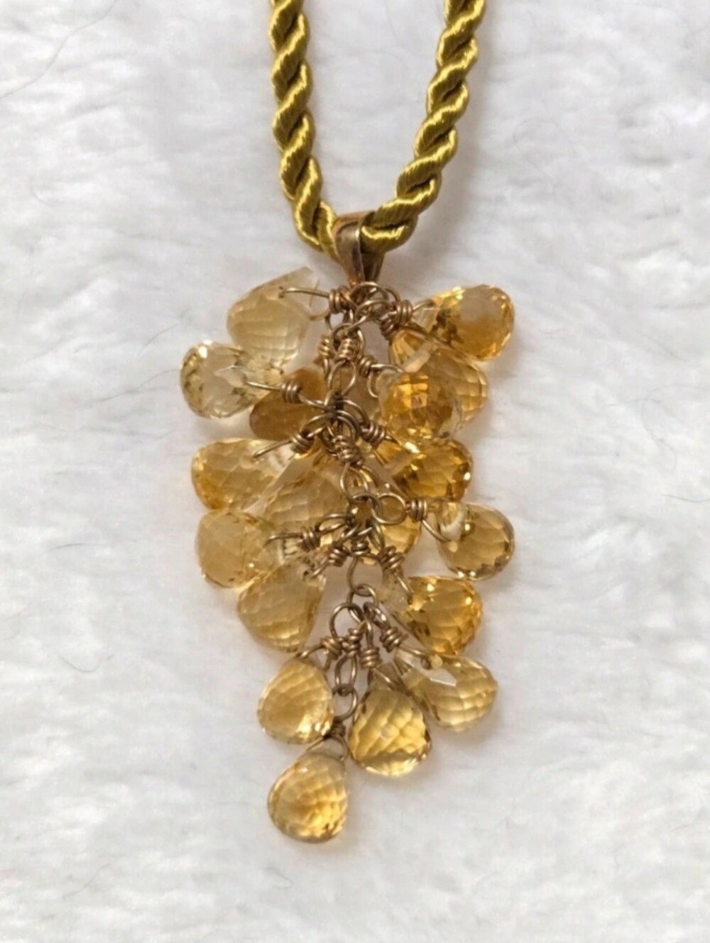 Natural citrine gemstone, 19 ea briolette 'grape cluster' necklace